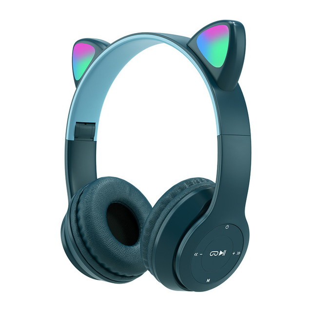 Girl Wireless Gaming Headset Cute Cat Ear Headset with Colorful LED Lights,Stereo Gaming Headphones,Fashion Headset for Kids