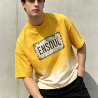 T-shirt court 100 % coton personnalisé, coupé et cousu, imprimé vintage, effet Monkey Wash, streetwear oversize, ourlet effiloché, décontracté