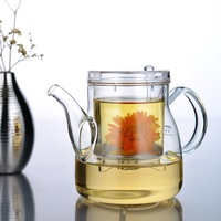 Bouilloire à thé classique artisanale en verre borosilicate 400 ml avec infuseur amovible pour thé en vrac et thé fleuri, idéale pour Noël et le café