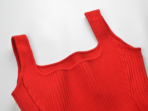 Abiti Mini Senza Maniche Verde e Rosso, Collo Quadrato, Vestito Aderente <span class=keywords><strong>Sexy</strong></span> in Maglia, Nuovo <span class=keywords><strong>Abbigliamento</strong></span> Femminile alla Moda <span class=keywords><strong>Casual</strong></span> - Product Image 5