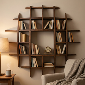 Customizable Solid Wood Vintage <strong>Wall</strong> Shelf Geometric Grid Standing Shelves Handcrafted Wooden Display Rack Photos <strong>Books</strong> - Product Image 1