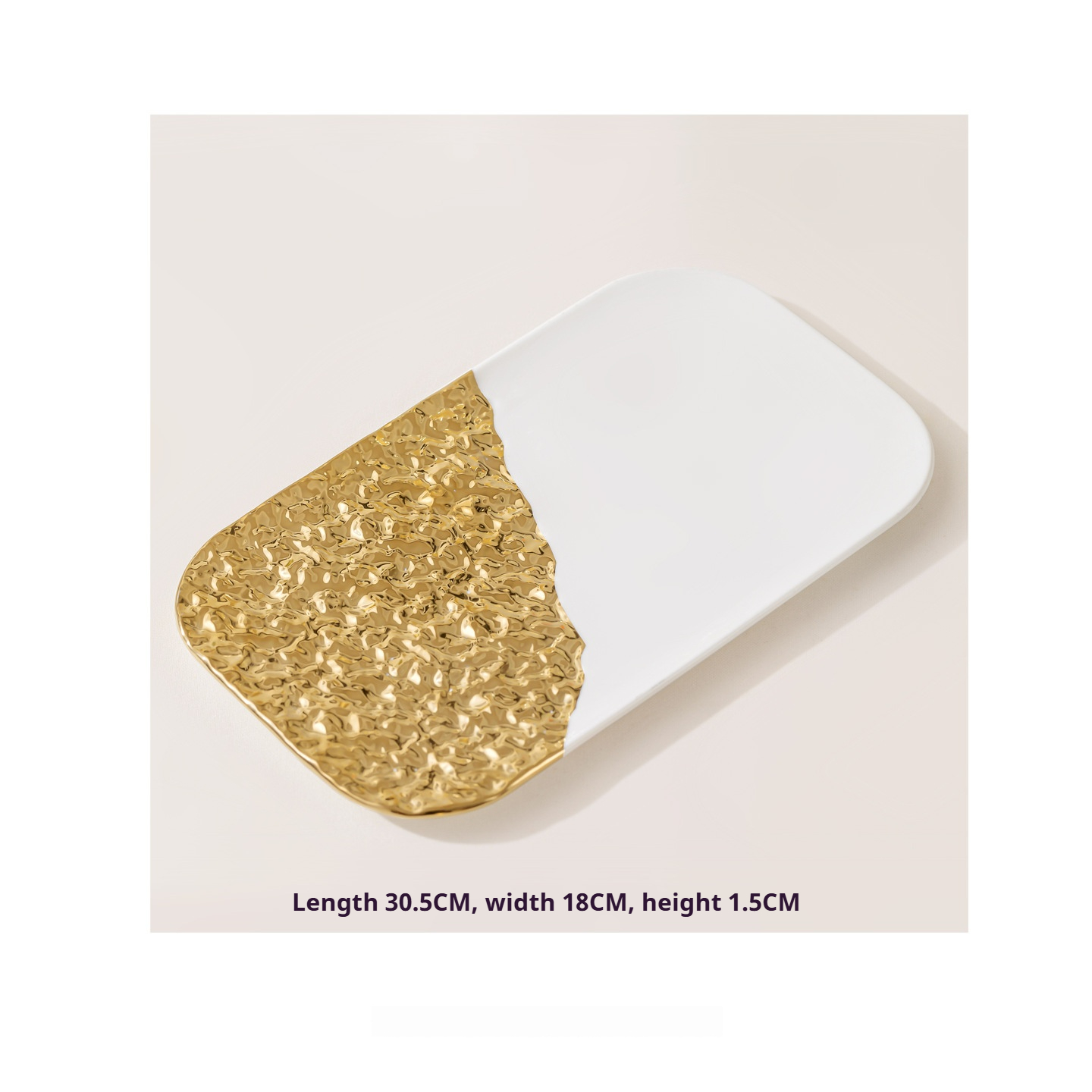 Assiette plate rectangulaire effet semi-pierre blanche - 30 cm