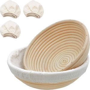 Artisan Sourdough <b>Bread</b> Making <b>Baskets</b> 9 Inch Handwoven Rattan <b>Baskets</b> and Cloth Liners Banneton <b>Bread</b> Proofing <b>Baskets</b> - Product Image 1