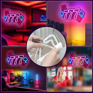 Panneau néon LED rose 777 Casino, décoration murale pour salle de poker, fête d'anniversaire, alimenté par USB, forme rectangulaire - Product Image 2