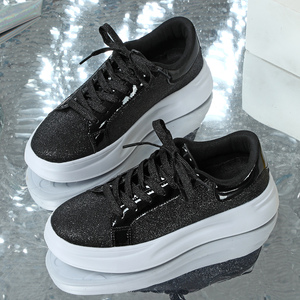 New Hot Product Brand Trendy Lace up <strong>Sneakers</strong> for Women Party Dress Glitter Girls Shoes Flat White Bling Bling Fashion Design - Product Image 3