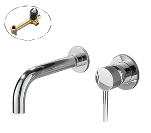 Robinet de lavabo encastré <span class=keywords><strong>noir</strong></span> en laiton, <span class=keywords><strong>mitigeur</strong></span> mural dissimulé pour lavabo encastré, robinet de comptoir de type split - Product Image 4