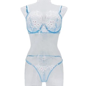 <span class=keywords><strong>Lingerie</strong></span> sexy pour femmes, ensemble de soutien-gorge et culotte sexy et coquin sans manches à col en V, ensemble en dentelle florale exotique - Product Image 5