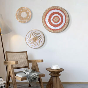 Decoración de pared circular de paja tejida estilo nórdico, multicolor, para colgar en el dormitorio, decoración del hogar. - Product Image 2