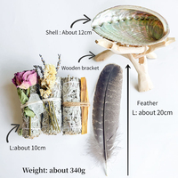 Kits de purification à la sauge et coffrets cadeaux Palo Santo, lot de bâtonnets de sauge blanche, sélénite, rose, lavande avec support en bois d'ormeau perlé et plume