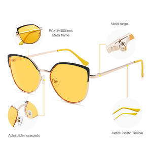 แว่นกันแดดทรงแคทอายใหม่สำหรับผู้หญิง กรอบโลหะ ป้องกันรังสียูวี 400 เลนส์สีเหลือง แฟชั่น แว่นกันแดด จินหัว รุ่น 3760 - Product Image 2