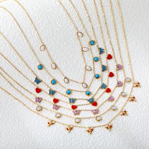 Wholesale Jewelry Fashion 18k Gold Plated Stainless Steel Zircon Pearl Turquoise Shell Heart Round Butterfly Charm Bracelet - Product Image 5