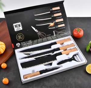 Complete 6 Pieces Kitchen <b>Knife</b> <b>Set</b> with Gift Box Packaging Stainless Steel <b>Sharp</b> Cooking <b>Knives</b> with Scissors and Peeler Gift - Product Image 5