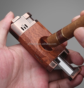 JOFI Smoke Wholesale Refillable Customized 2 Jets Blue Flame Butane Gas Cigar Cigarette Torch <b>Lighter</b> Custom Logo Cigar V-cutter - Product Image 3