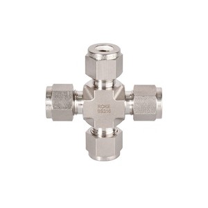 Conector de Cuatro Vías de Acero Inoxidable SS316 ROKE, Junta Hidráulica Imperial Tubular de Doble Férula - Product Image 5