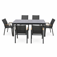 Table à manger extensible moderne en aluminium durable avec plateau en verre 220/280 cm pour terrasse extérieure
