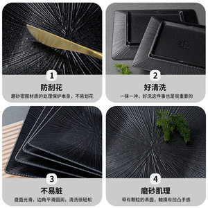 Square Melamine <b>Plates</b> <b>Black</b> Textured Design For Restaurant Hotel Dining Service - Product Image 5