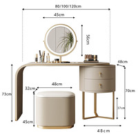 Table de maquillage moderne pour chambre de fille avec chaise en verre, miroir LED et tiroir lumineux, coiffeuse pour chambre à coucher