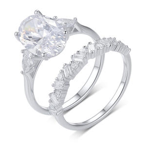 Fine S925 Anel De Prata Conjunto 4,5 Karat Em Forma De Ovo Moissanite Combinação De Anel De Duas Peças Categoria do Produto Moissanite Jóias - Product Image 1