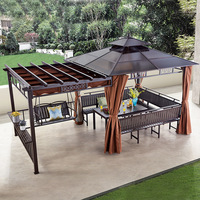 Tente en métal robuste pour l'extérieur, gazebo en métal personnalisé, double toit, imperméable, couleur au choix avec table et chaises en bois plastique
