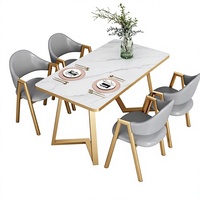 Ensemble de table à manger moderne extensible en or avec 4 chaises pour la maison, l'école et l'hôtel - Vente en gros