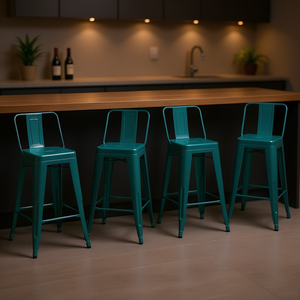 Db Rayne Ensemble de 4 tabourets de bar en métal bleu sarcelle de 24 pouces, style contemporain, meubles de bar durables pour la maison - Product Image 2