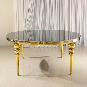 Luxury Black Shiny Gold Stainless <strong>Steel</strong> Rectangle Round Shape <strong>Glass</strong> Top Banquet Events Wedding <strong>Table</strong> - Product Image 3