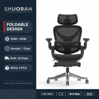 Chaise de bureau ergonomique pliable en maille avec accoudoirs 5D, base en aluminium, dossier haut, gain de place, chaise de direction pour ordinateur
