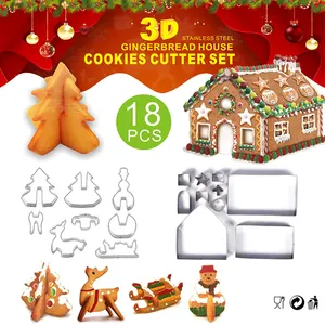 3Dステンレス鋼クリスマスジンジャーブレッドハウスクッキーカッターセット