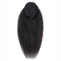 Extensions de cheveux humains crépus et lisses, couleur naturelle, fille africaine, queue de cheval avec cordon, à Clip, bouffantes, de couleur naturelle, 8 pouces
