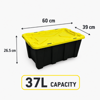 Boîte de rangement robuste 37L en plastique PP avec couvercle jaune pour garage et entrepôt