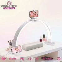 Lampe à ongles LED demi-lune de luxe 2026 avec strass, professionnelle, pliable en U, pour manucure de bureau, avec support de téléphone pour salon