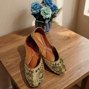 BS INTERNATIONAL Customizable Girls Traditional Casual Walking Shoes Golden Embroidery Mixed Colors Pattern Genuine Leather - Product Image 1