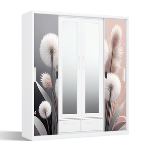 Armario Moderno de Acero Impreso con Espejo, Barra para Colgar y Diseño de Puerta Corredera - Product Image 2