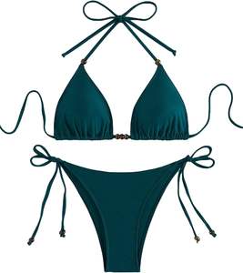 ZAFUL Женские сексуальные комплекты бикини с завязками и завязками сплошной треугольный стринги Купальный костюм из двух частей (синий, м) - Product Image 4