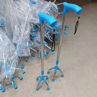 Canne de marche quadruple réglable avec poignée ergonomique bleue Bâton de marche en aluminium à quatre pattes avec embouts en caoutchouc antidérapants