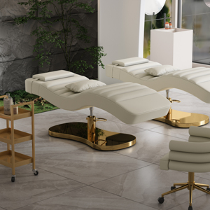 Muebles de Salón de Belleza Modernos de Lujo y Alta Calidad, Cama de Spa Facial de Cuero Marrón, Base de Acero Inoxidable, Cama para Pestañas, Cama de Belleza Curva - Product Image 2