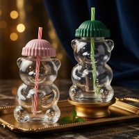 Mignonne tasse à boire en verre en forme d'ours, bouteille en verre avec couvercle et paille, pour café, maison et cadeaux