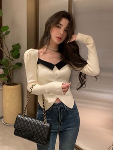 Maglione lavorato a maglia Vintage francese donna Outwear Casual manica lunga Slim Pullover femminile Y2k abbigliamento camicetta stile coreano 2023 inverno - Product Image 4