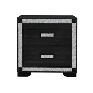 Soulmarie Charcoal Nightstand With Glitter Trim And Two <b>Drawers</b> For Bedroom Storage - Product Image 1