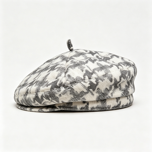 Unisex Grey White Houndstooth Printed <b>Beret</b> Hat Soft Plaid Polyester/Cotton French <b>Beret</b> Vintage Winter Outdoor Travel Fashion - Product Image 3