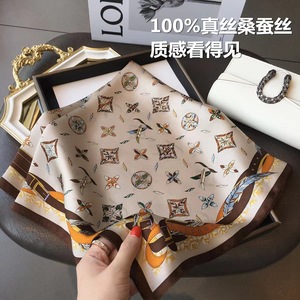 Écharpe en soie 100% Premium Sense 70*70CM, foulards carrés musulmans avec imprimé fleur de camélia pour femmes, écharpe carrée en soie de mûrier - Product Image 3