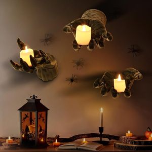 Heysey Halloween Creepy Reaching Hands <b>Wall</b> Decor 3Pcs <b>Vinyl</b> Horror Hands with Perforated LED Candle Holders - Product Image 6