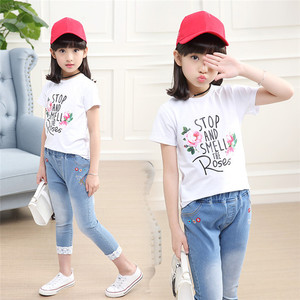 Conjunto de 2 piezas al por mayor: Camiseta de algodón Advicement de Bangladesh y pantalones cortos de mezclilla chino de moda para niñas de Guangzhou - Product Image 4