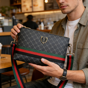 Borsa da <span class=keywords><strong>Uomo</strong></span> per Affari, Elegante <span class=keywords><strong>Pochette</strong></span> da <span class=keywords><strong>Uomo</strong></span>, Portafoglio Vintage con Interno Impermeabile in PU, Multipli Scomparti e Cinturino da Polso - Product Image 1