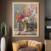 SONGWOOART Lukisan Berlian 5D DIY Vas Bunga Warna-warni Modern Cetak di Atas Kayu untuk Dekorasi Dinding Rumah dengan Warna Cerah
