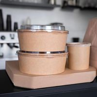 Cangkir Sup Kertas Kraft Sekali Pakai Tahan Panas dan Tahan Air dengan Lapisan PP, Mangkuk Salad, Mangkuk Makanan Cepat Saji, Tutup untuk Camilan Sushi