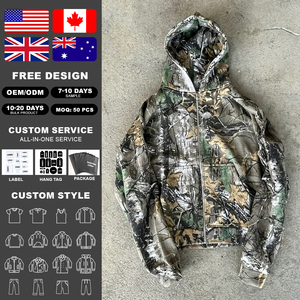 Sweat à capuche zippé surdimensionné épais avec broderie appliquée personnalisée, imprimé camouflage numérique Real Tree pour la chasse - Product Image 2