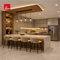 Cuisine Alland avec armoires laquées brillantes de qualité supérieure et îlot cannelé cascade de luxe pour appartement et villa