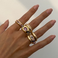 Étanche Vintage Empilable Bagues De Luxe Grand Coloré Zircon Pierre Cadeau Anneaux Femmes Réel 18K Plaqué Or Anneau Ouvert Ensemble