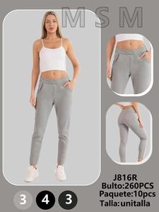 J816R Pantaloni da Donna a Vita Alta in Maglia, Lunghezza alla Caviglia, con Tasche, Traspiranti, in Cotone e Spandex, Casual, Tinta Unita, Vestibilità Regolare - Product Image 3